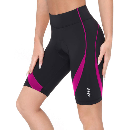 iKeep<sup>&reg;</sup> Women's High Waist Cycling Shorts | Black-fluorescent Pink