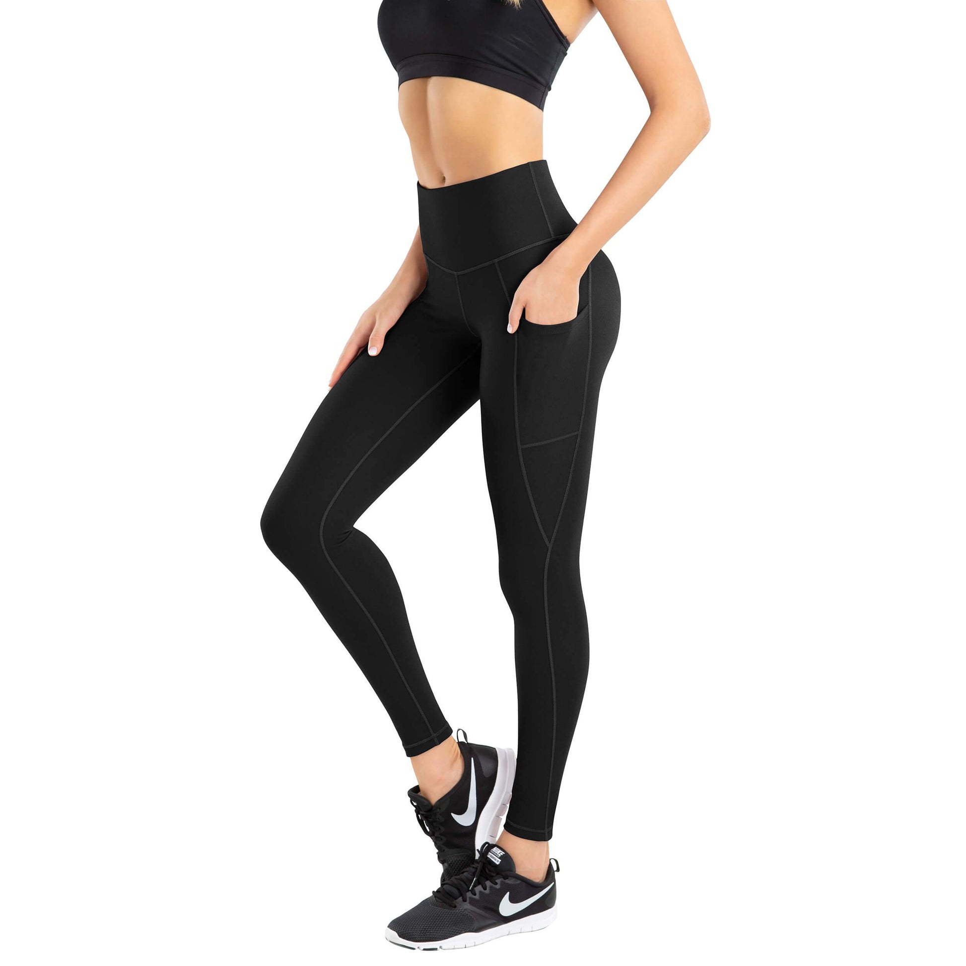 IUGA High Waist Yoga Pants with Pockets, Leggings for Women Tummy Control,  Workout Leggings for Women 4 Way Stretch Black in Bahrain