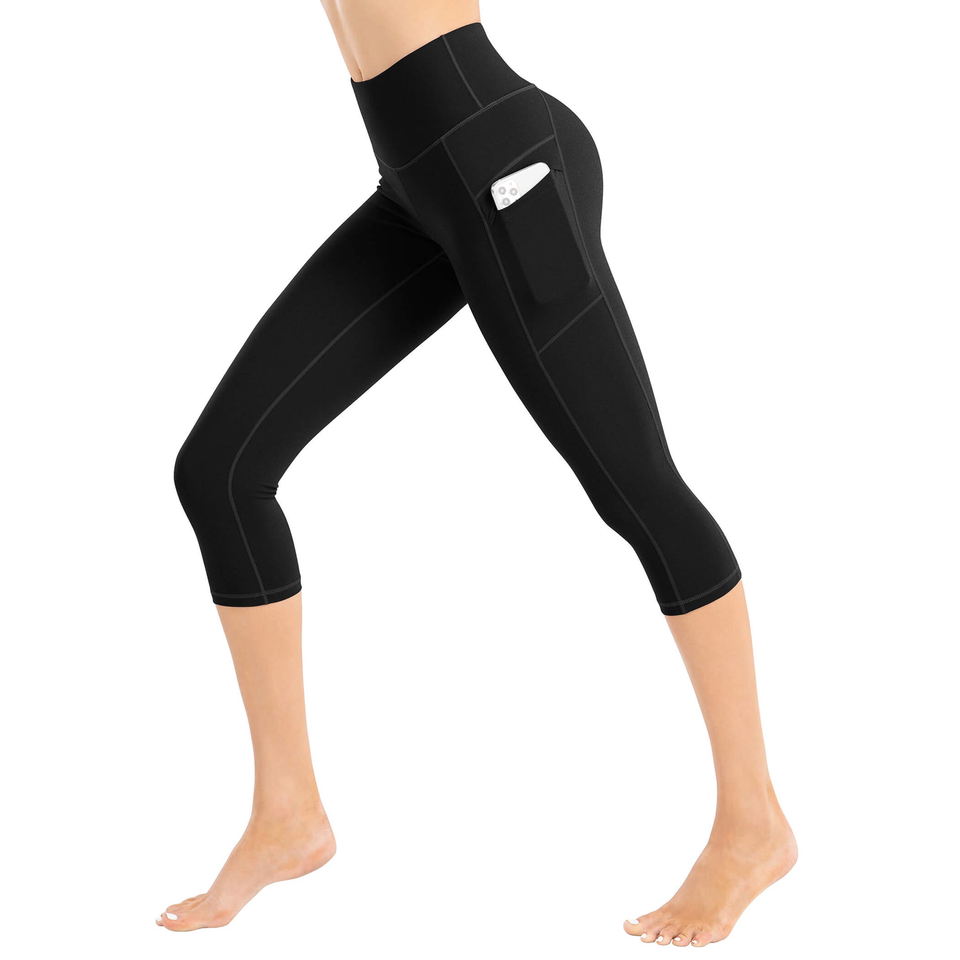 Knee Length Leggings for Women with Pockets High Rise Compression