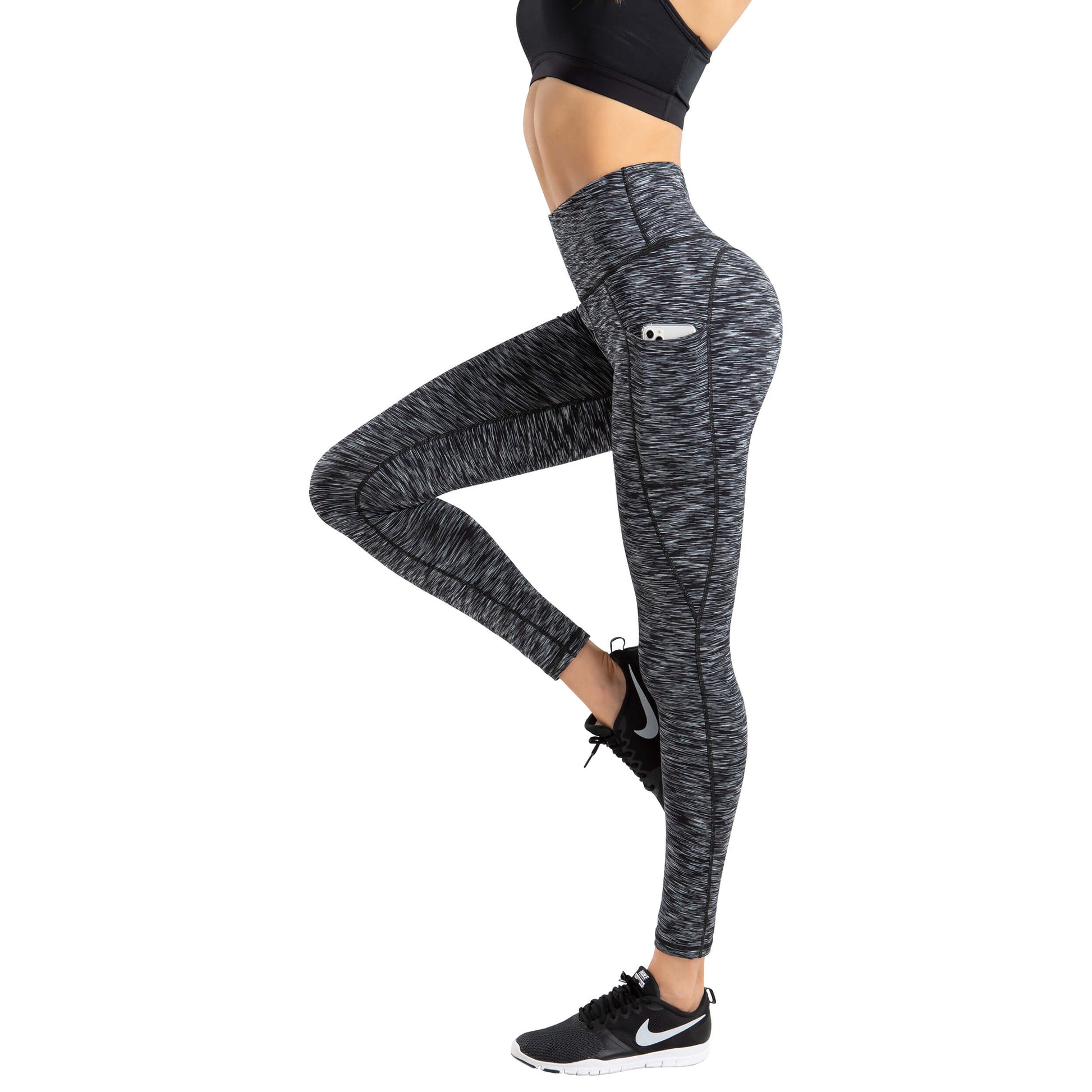 Eodora Yoga Pants with Back Pockets Women's High Waist Stretch Leggings  Deep Grey Tie Dye M