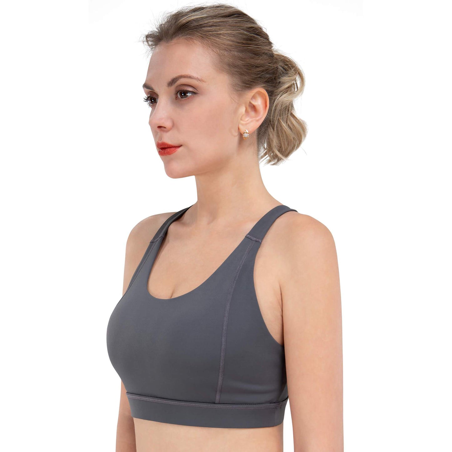 iKeep<sup>&reg;</sup> Yoga Bra with Removable Cups, Criss-Cross Back Padded Strappy | Grey