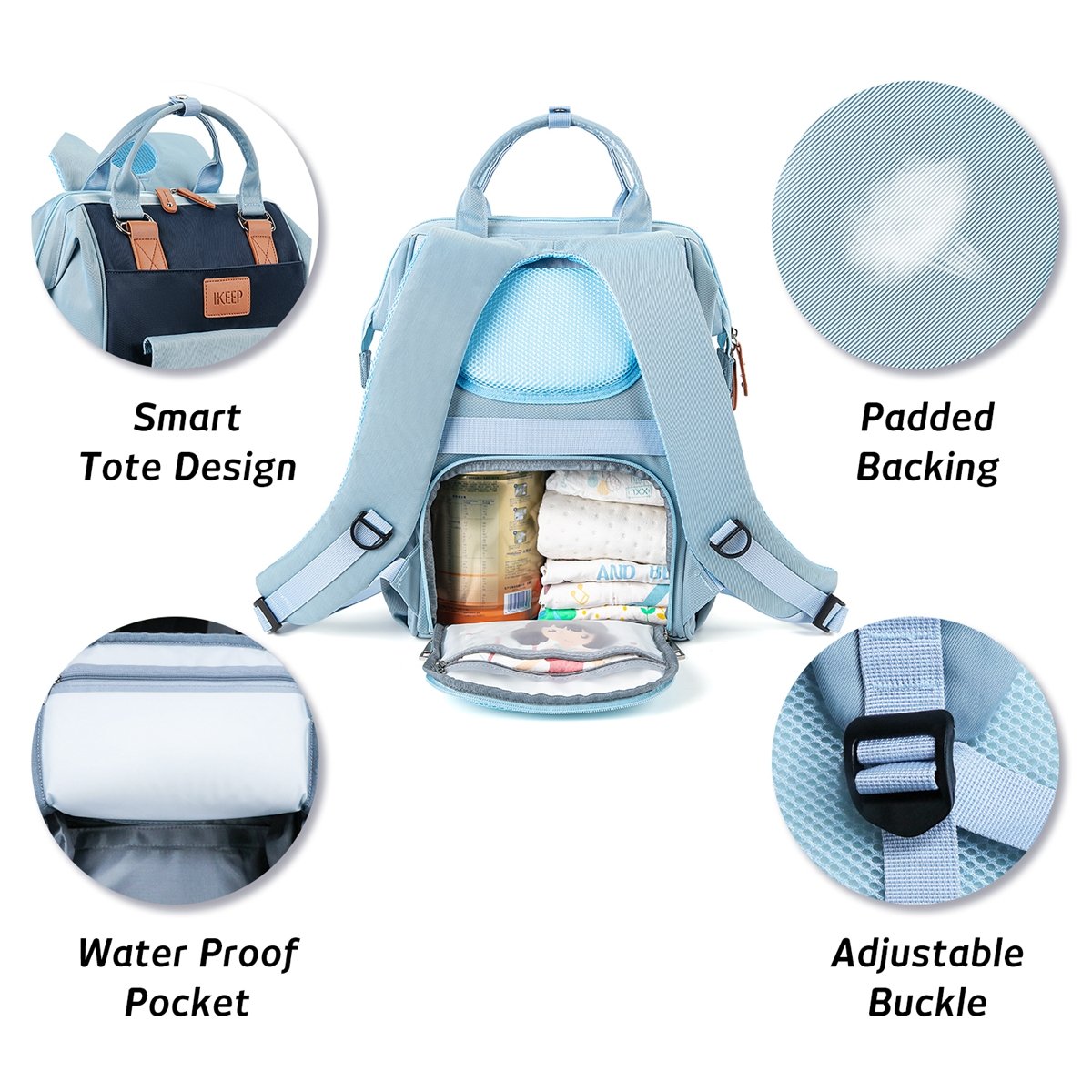 iKeep<sup>&reg;</sup> Crazy Pockets Backpack Diaper Bag - Blue